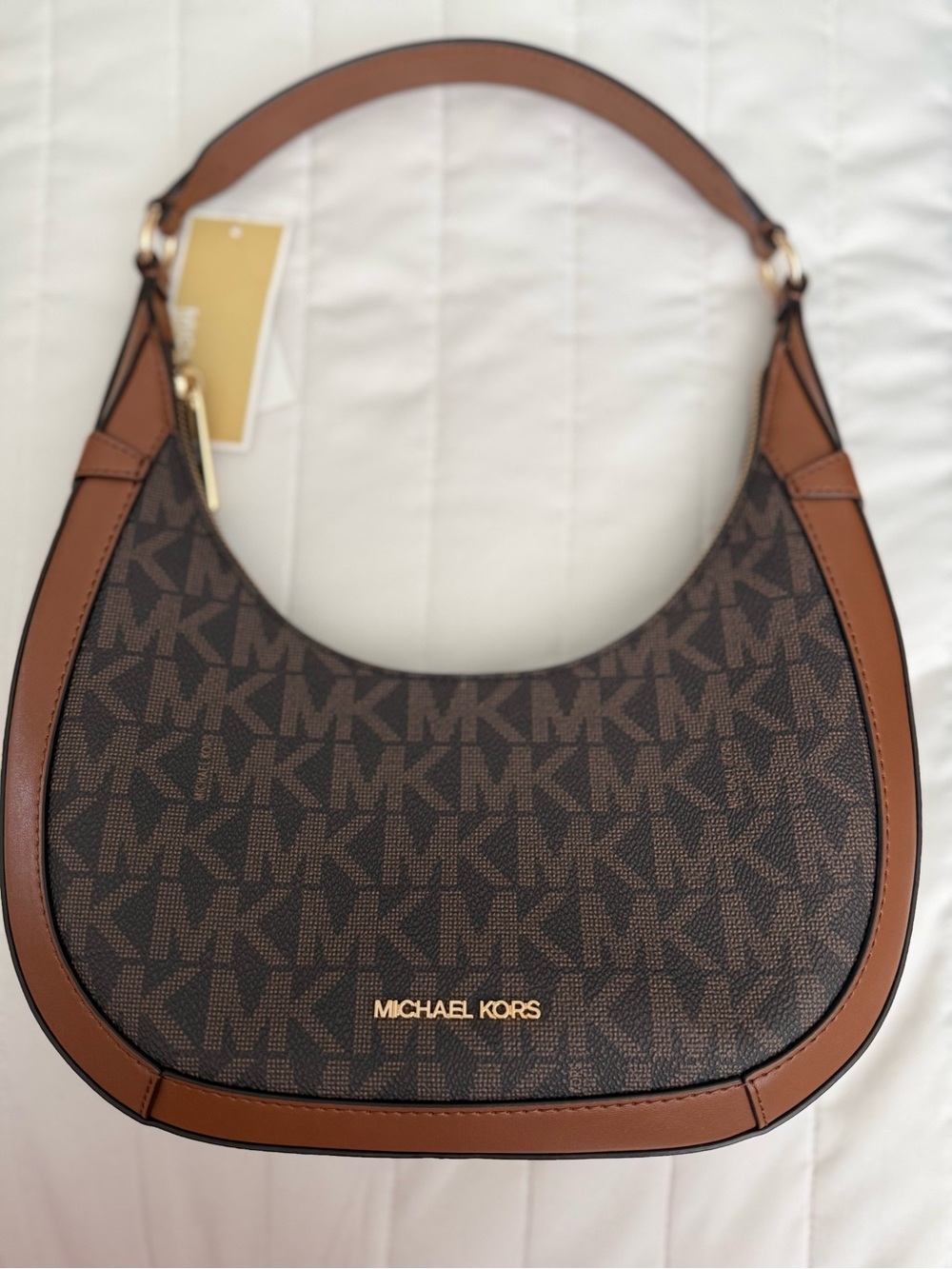 Michael Kors Brown Logo Crescent Hobo with Tan Trim